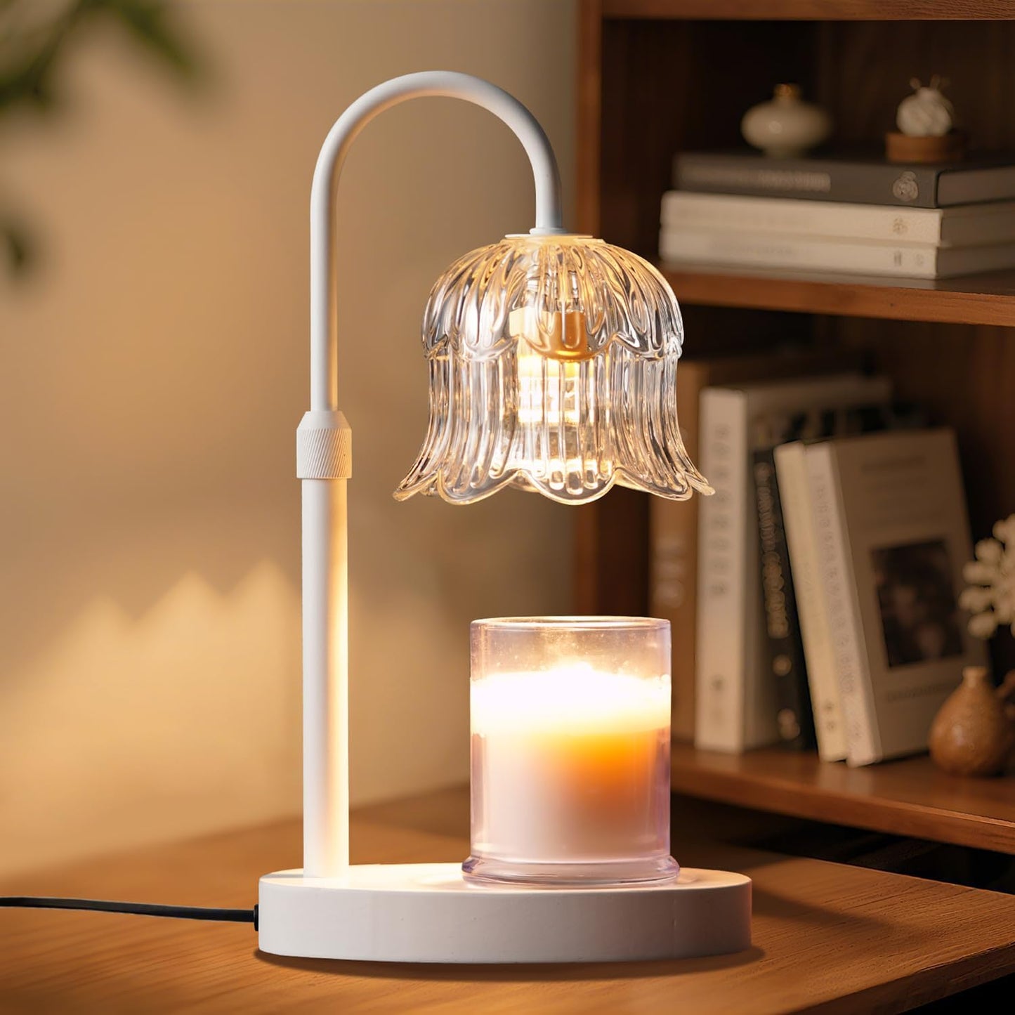 CRMILL Candle Warmer Lamp with Timer: Adjustable Dimmable Height Adjustable Warming - Flower Shape Wax Lamp Jar Candles No Flame Modern Home Decor Table Lights - Home Living Bedroom