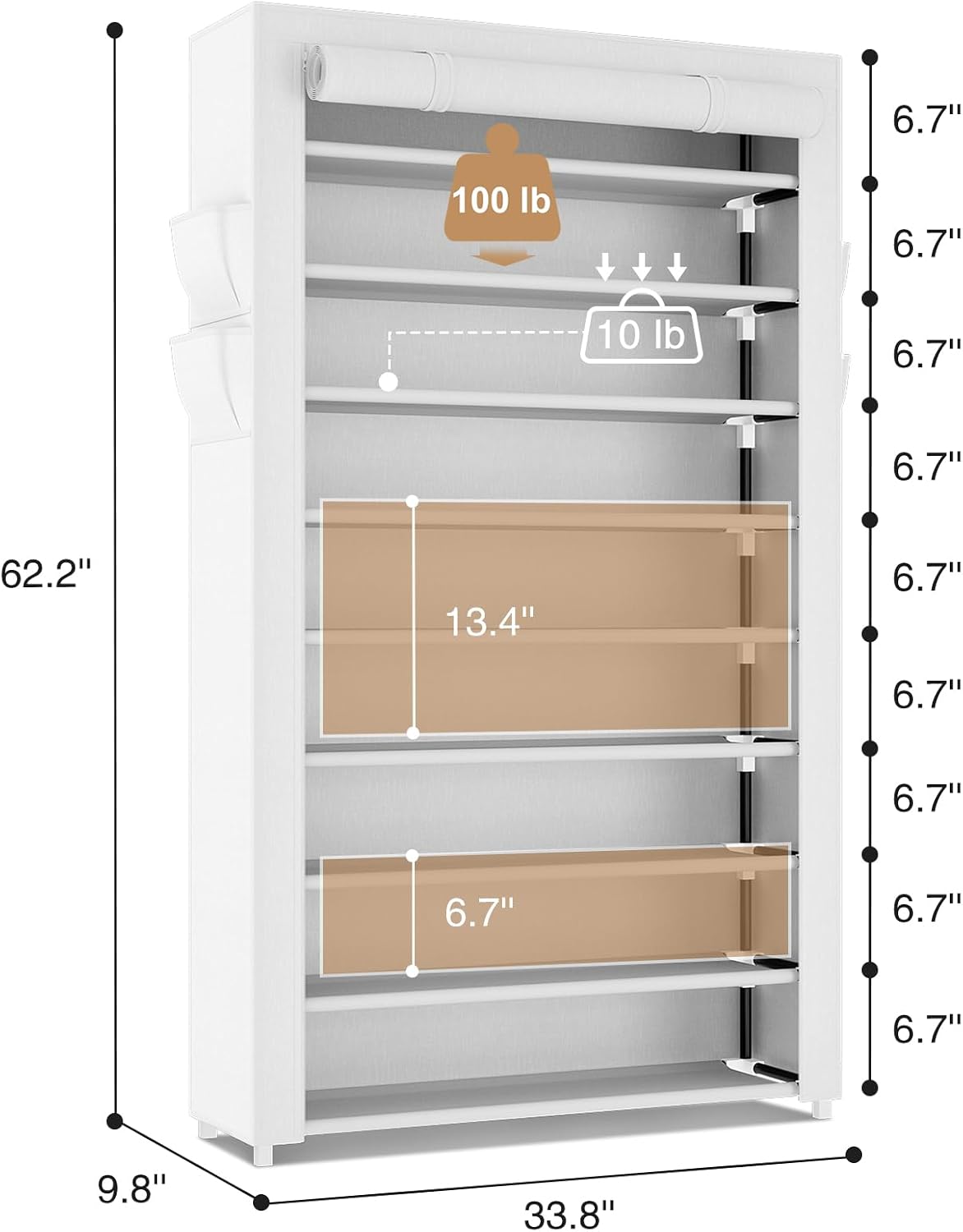 LANTEFUL Shoe Rack with Covers - 10 Tiers Tall Shoe Rack Organizer Large Capacity Shoe Shelf Storage 40 Pairs Space Saving Vertical Shoe Storage Organizer for Closet, Entryway, Dorm, Bedroom