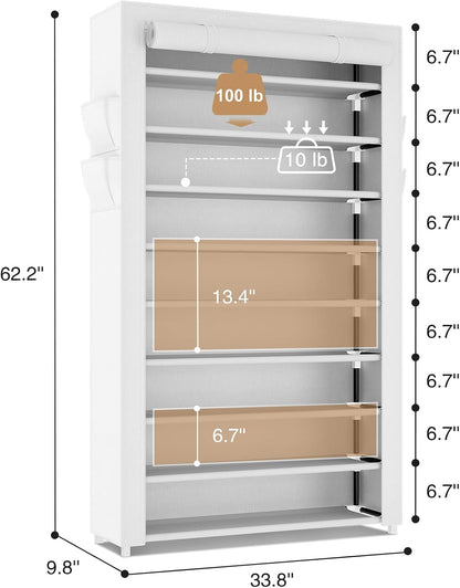 LANTEFUL Shoe Rack with Covers - 10 Tiers Tall Shoe Rack Organizer Large Capacity Shoe Shelf Storage 40 Pairs Space Saving Vertical Shoe Storage Organizer for Closet, Entryway, Dorm, Bedroom