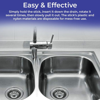 SAGEFINDS Flexible Drain Cleaning Sticks | Quickly Removes Clogs | Effective in Sinks, Tubs, Showers |Easily Pulls Out Hair and Filth | Long 19.5” Handle | Disposable | 12 Pack
