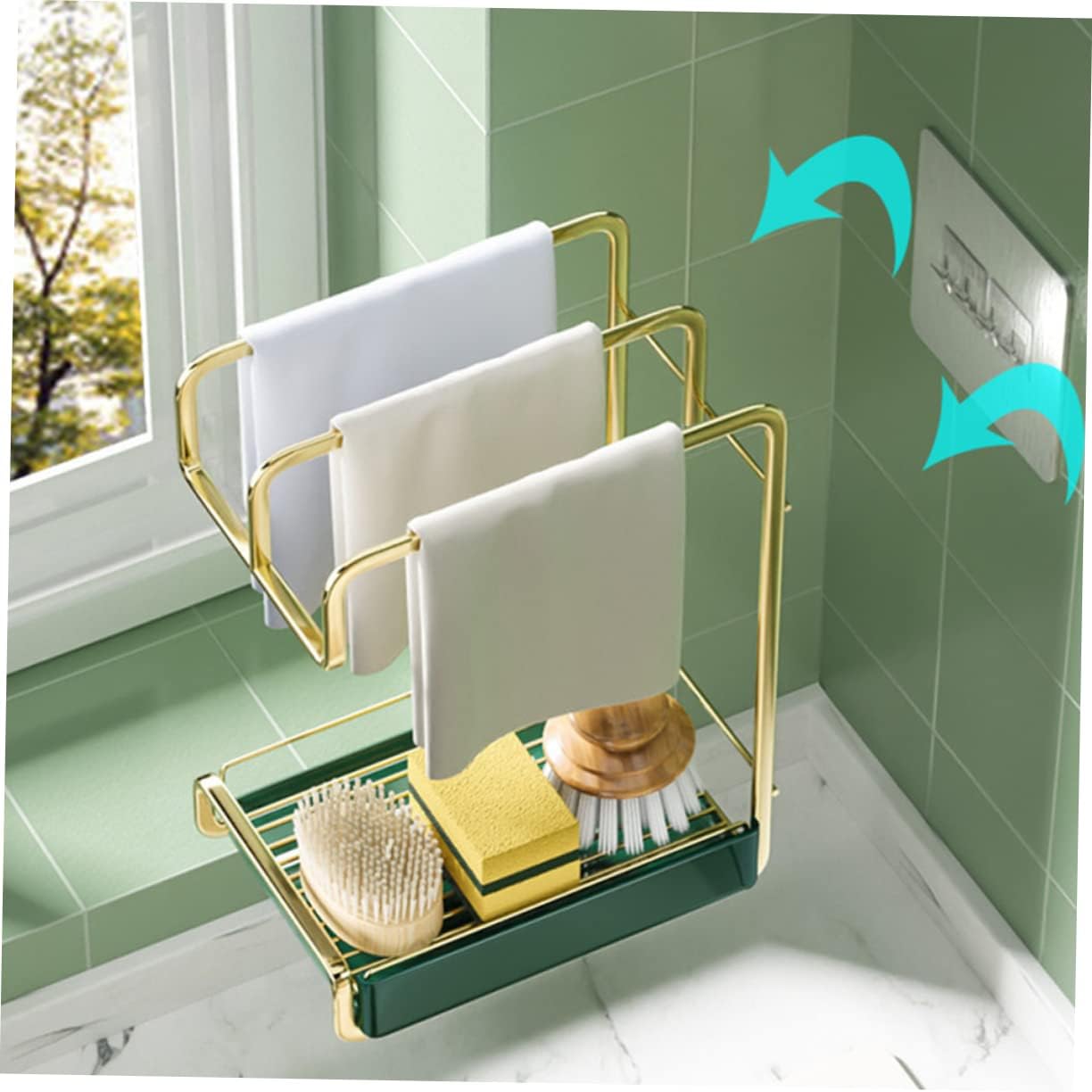 Wall Hanging Kitchen Drain Rack Practical Storage Stand for Duster Cloth Cleaning Sponge Lightweight Material with Water Tray for Easy Access and Drying Kitchen