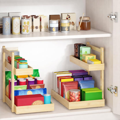 Under Sink Organizer - 2-Tier Pull Out Cabinet Organizer Vertical Slide Out Sink Shelf Storage Shelves for Multi-Purpose Bath Kitchen Bathroom Medicine (Nature, 2 Packs)