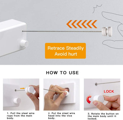 BESy Retractable Clothesline ABS case+Aluminum Dryer with Adjustable Stainless Steel Double Rope String Hotel Style Heavy Duty,Wall Mounted Method, 13.8 Feets,White
