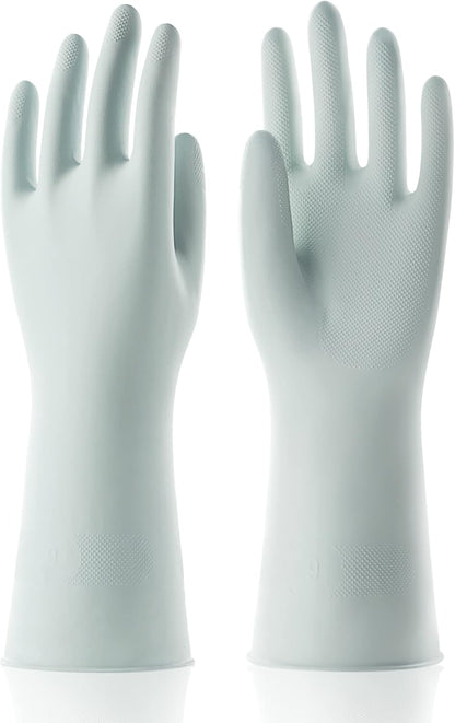 COOLJOB Medium Household Rubber Gloves with Cotton Liner & Non-slip Grip, Waterproof Long Lasting Dishwashing Gloves for Kitchen & Bathroom Cleaning, Light Pink, 1 Pair
