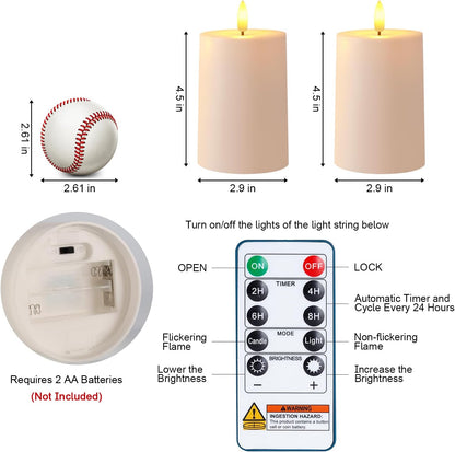 Raycare 3"x2.5" White Outdoor Waterproof Flameless Candles with Remote and Timer, Realistic LED Candles, Battery Operated Electric Fake Pillar Candles for Porch, Patio, Garden, Set of 2