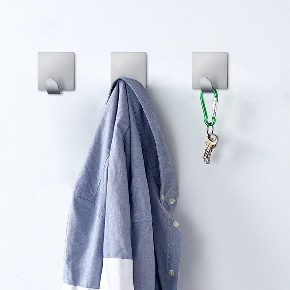 Heavy Duty Adhesive Hooks Stick on Hooks Stainless Steel Waterproof Wall Hooks Hangers for Hanging Robe, Coat, Towel, Keys, Bags, Lights, Calendars -Home Kitchen Bathroom 4-Pack