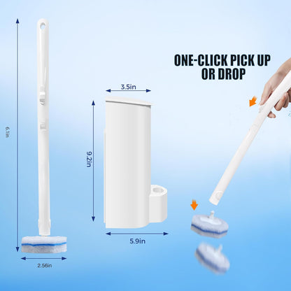 Disposable Toilet Brush with 70 Refills, Wall Mounted Toilet Bowl Cleaner Wand Kit and Holder, Bathroom Cleaning Supplies, Toilet Scrubber Disposable Heads, 1 Pack