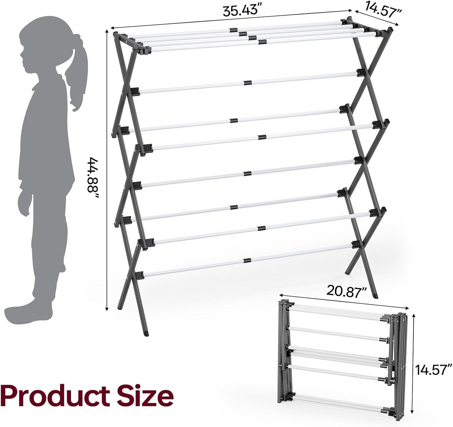 APEXCHASER Extra Large Clothes Drying Rack, Foldable & Extendable Laundry Rack with Adjustable Size (20.87"-35.43" L), Space-Saving, Rust-Resistant Frame for Indoor/Outdoor Use, White