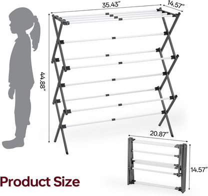 APEXCHASER Extra Large Clothes Drying Rack, Foldable & Extendable Laundry Rack with Adjustable Size (20.87"-35.43" L), Space-Saving, Rust-Resistant Frame for Indoor/Outdoor Use, White