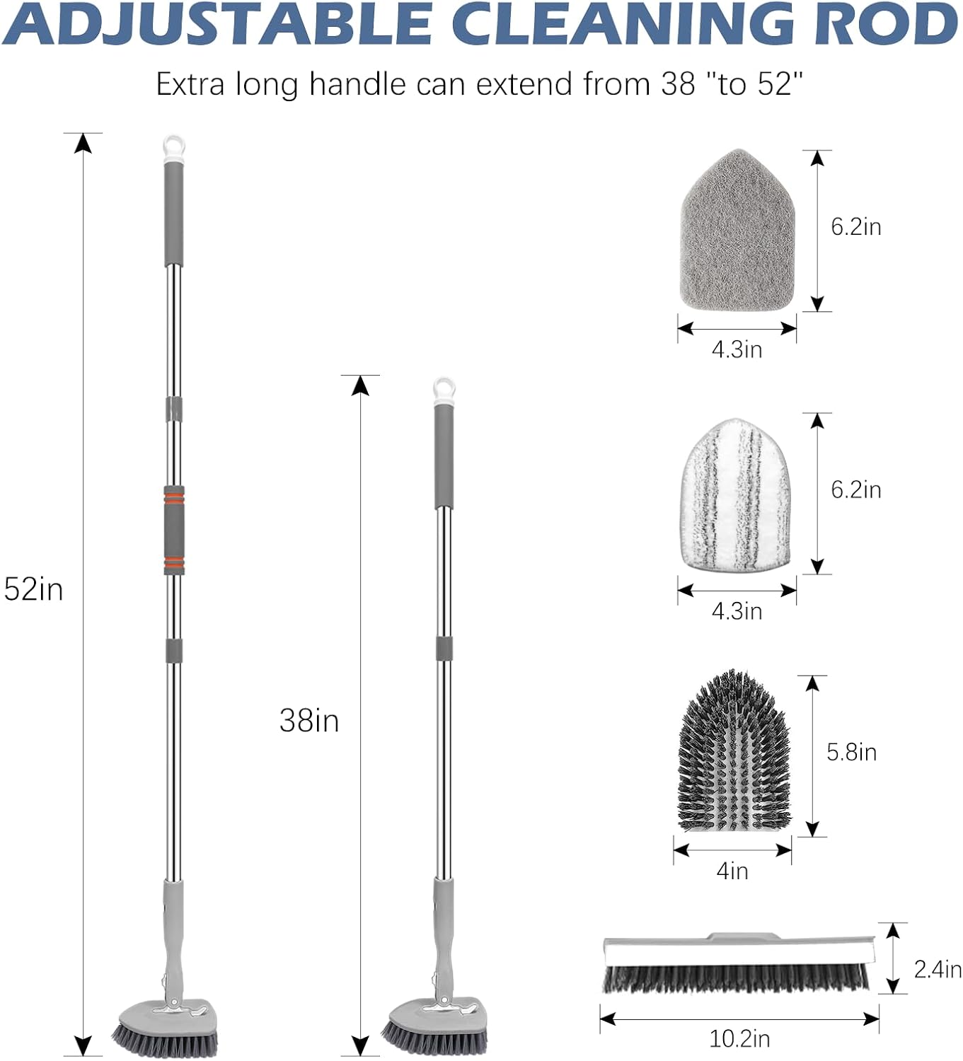 SetSail Tile Tub Scrubber Brush 3-in-1 Shower Scrubber with 52-inch Adjustable Long Handle Shower Cleaner Brush and 3 Detachable Replacement Brush Heads for Cleaning Bathroom Kitchen Walls Tub Tile