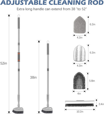 SetSail Tile Tub Scrubber Brush 3-in-1 Shower Scrubber with 52-inch Adjustable Long Handle Shower Cleaner Brush and 3 Detachable Replacement Brush Heads for Cleaning Bathroom Kitchen Walls Tub Tile