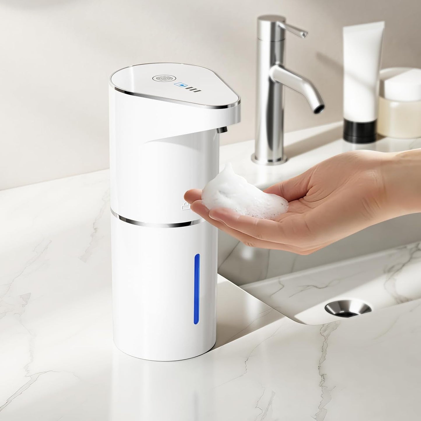 Fantictas Automatic Soap Dispenser,Touchless Hand Wall Mount Rechargeable 3 Gear Adjustable Electric Soap Dispenser 350ml with Infrared Motion Sensor for Bathroom,Kitchen,Office, White Gel