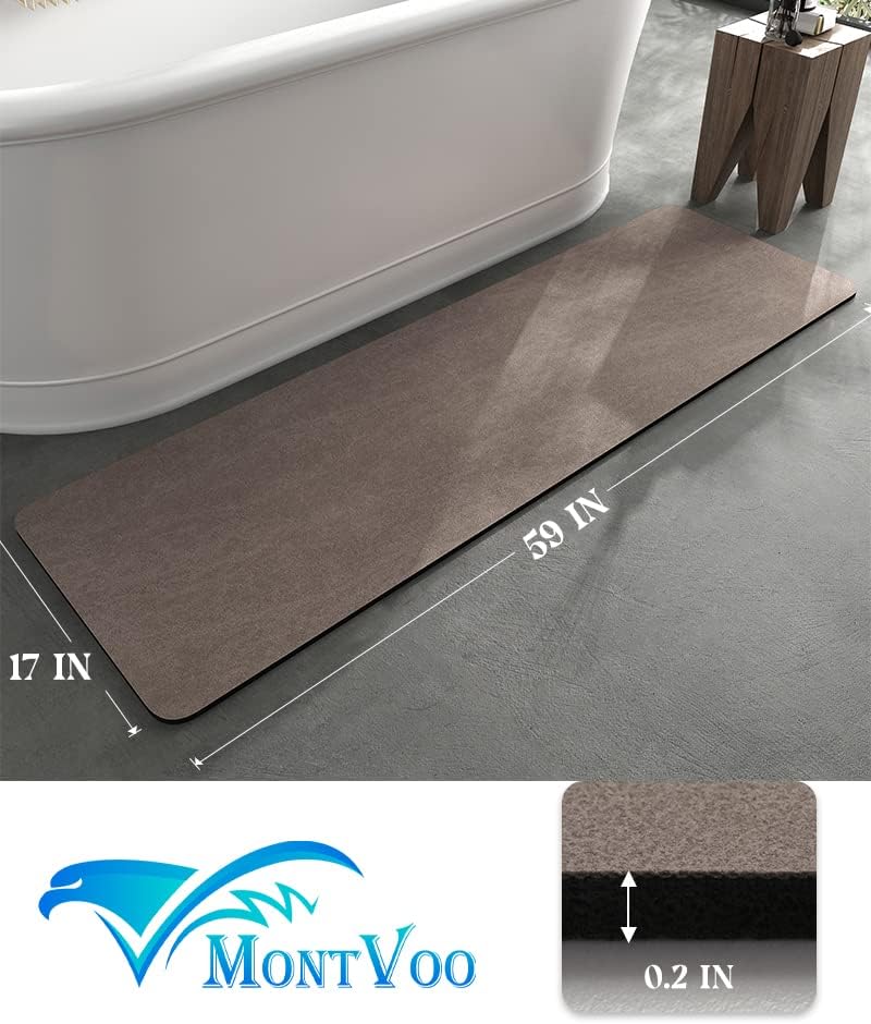 MontVoo -Bath Mat-Rubber Backing Non SlipThin Bathroom Rugs Fit Under Door- Quick Dry Absorbent Faux Suede Surface Grey Bathroom Floor Mats-Shower Rug for in Front of Bathtub Shower Gray 16x24
