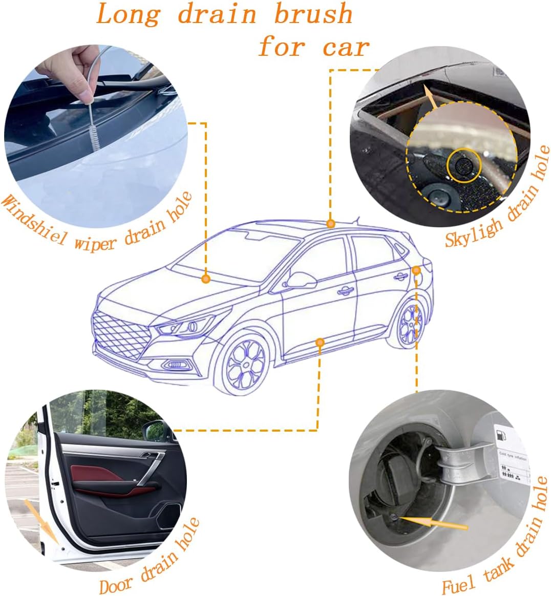 2-Pack Long Pipe Cleaners - 61" & 40" Stainless Steel Tube Cleaning Brush Set, Flexible Sunroof Drain Cleaning Tool for Sink, Refrigerator, Aquarium, Car Maintenance