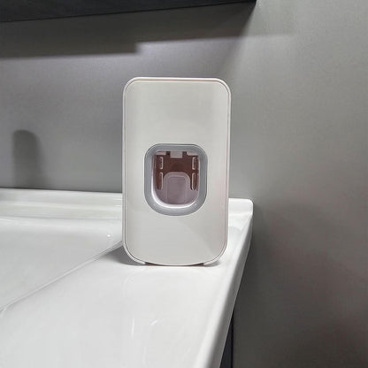 2 Slot Toothbrush Holder and Toothpaste Dispenser Wall Mounted, Automatic Toothpaste Squeezer, 2 in 1 Tooth Brush Toothpaste Organizer for Shower (Grey)