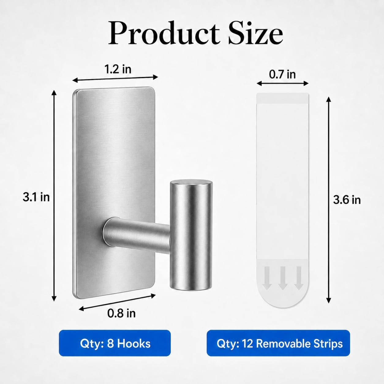 Removable Towel Hooks for Bathrooms, Heavy Duty Adhesive Hooks for Walls No Damage, Black Home Storage Hooks for Inside Shower, Sticky Hooks for Hanging Robe Coat Loofah Clothes Kitchen, 14Pcs Sus304