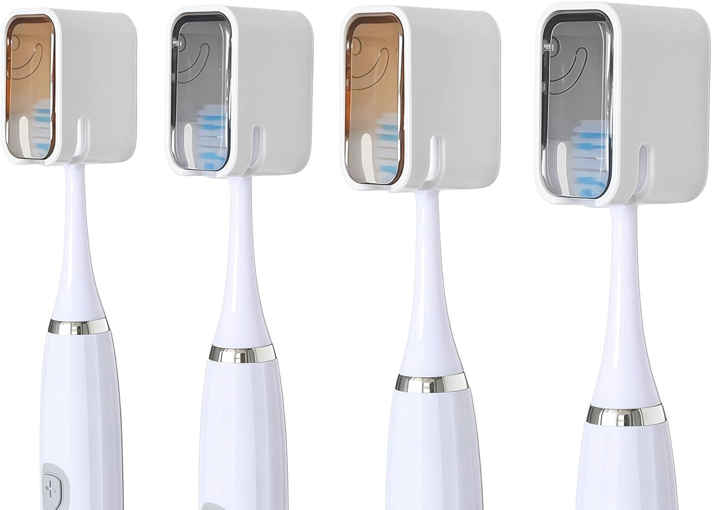 4PCS Toothbrush Holder Wall Mounted with Cover, Toothbrush Holder Single Slot Toothbrush Dispenser Storage Organizer for Bathroom Family & Travel
