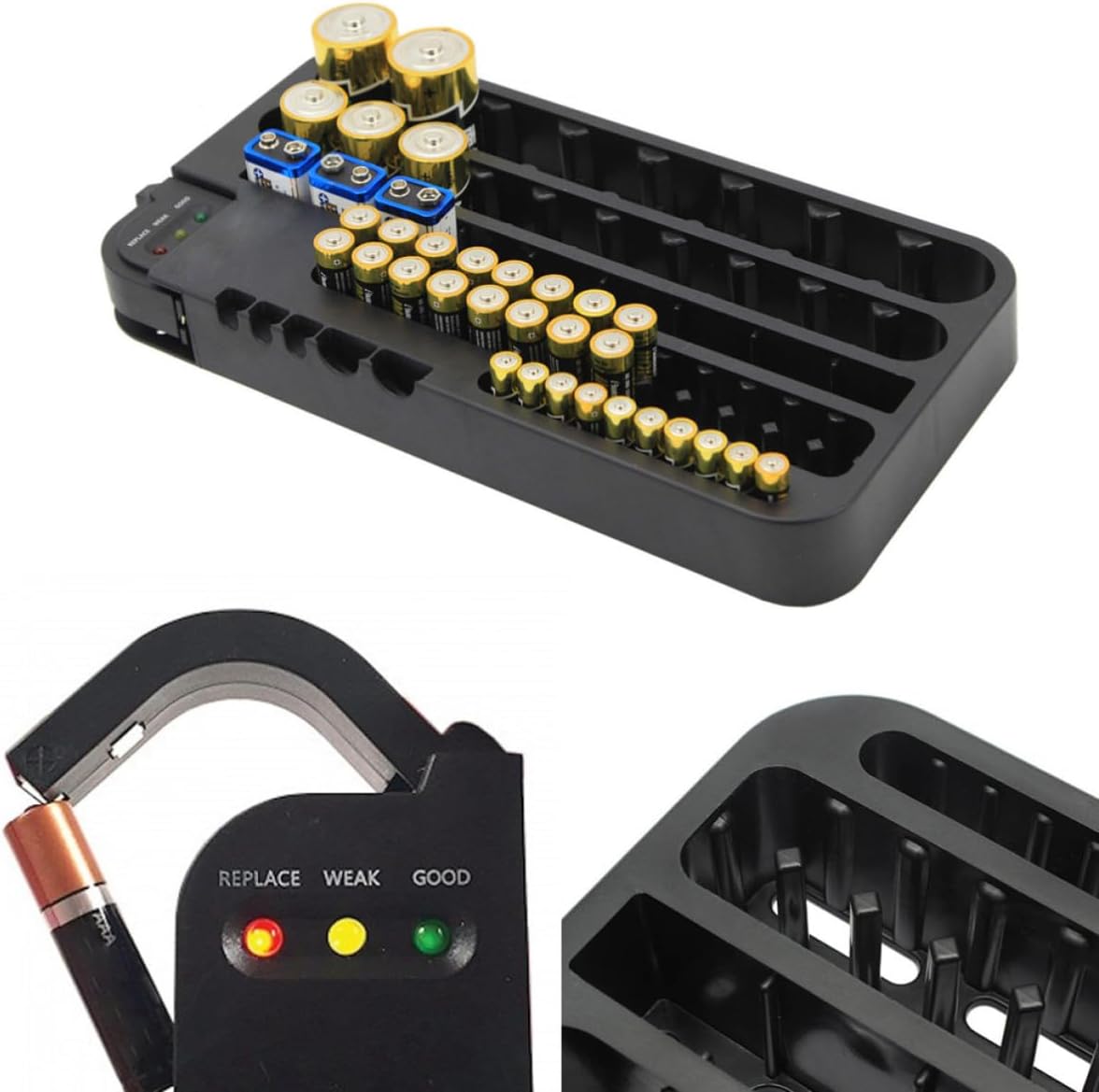 Garneck Battery Storage Organizer Case with Removable Tester Holds to 72 AAA and 14450 Batteries with Multiple Size Slots