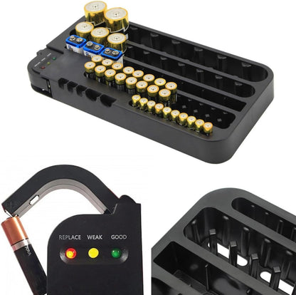Garneck Battery Storage Organizer Case with Removable Tester Holds to 72 AAA and 14450 Batteries with Multiple Size Slots