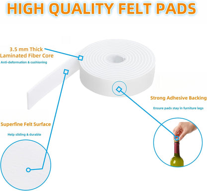 Furnigear Felt Strips with Adhesive Backing Heavy Duty Cuttable Felt Tape Roll Furniture Pads for Chair Legs - Protecting Hardwood Floors, Chair Wall Protector (Black, 80 x 0.5 x 0.14 Inch)