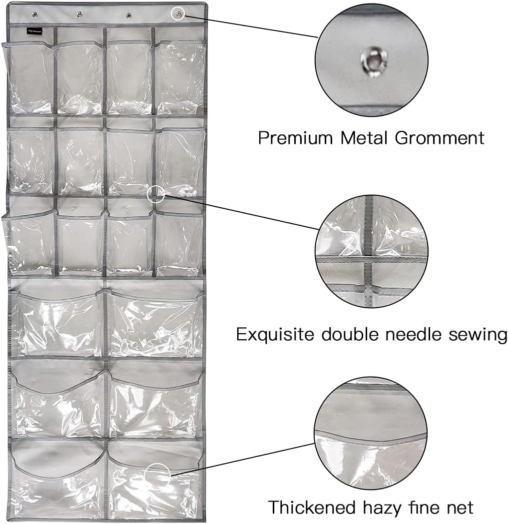 Extra Large Hanging Crystal Clear Over Door Shoe Organizers, Closet Shoe Organizer Shoe Rack Organizer Shoe Storage, 12+6Pockets, 4Hooks, white (59"x 21.6")