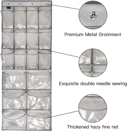 Extra Large Hanging Crystal Clear Over Door Shoe Organizers, Closet Shoe Organizer Shoe Rack Organizer Shoe Storage, 12+6Pockets, 4Hooks, white (59"x 21.6")