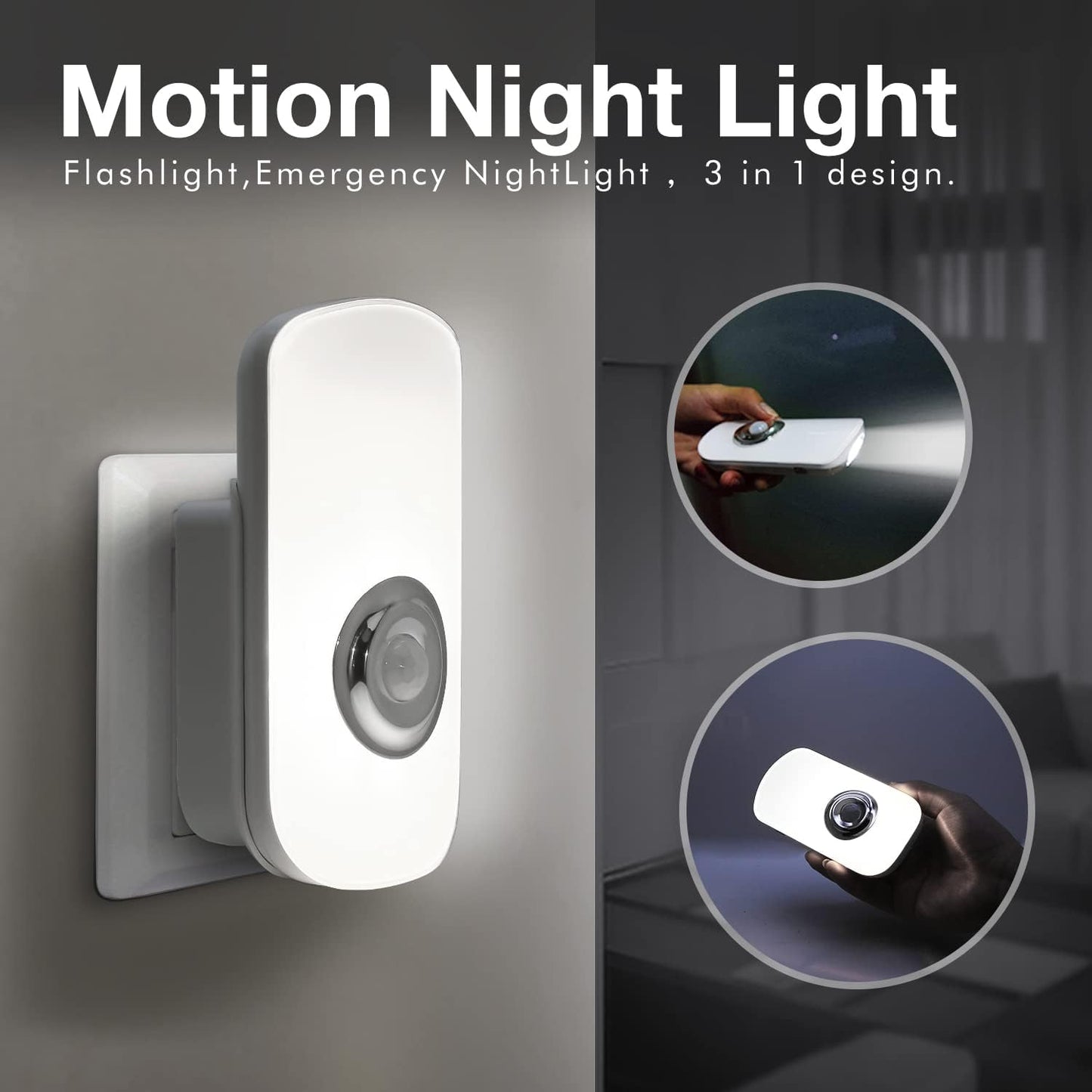 Sensky 3-in-1 Motion Sensor Night Light Plug in, Rechargeable Flashlight, Emergency Night Light for Bedroom, Bathroom, Living Room, Stairways, Hallways