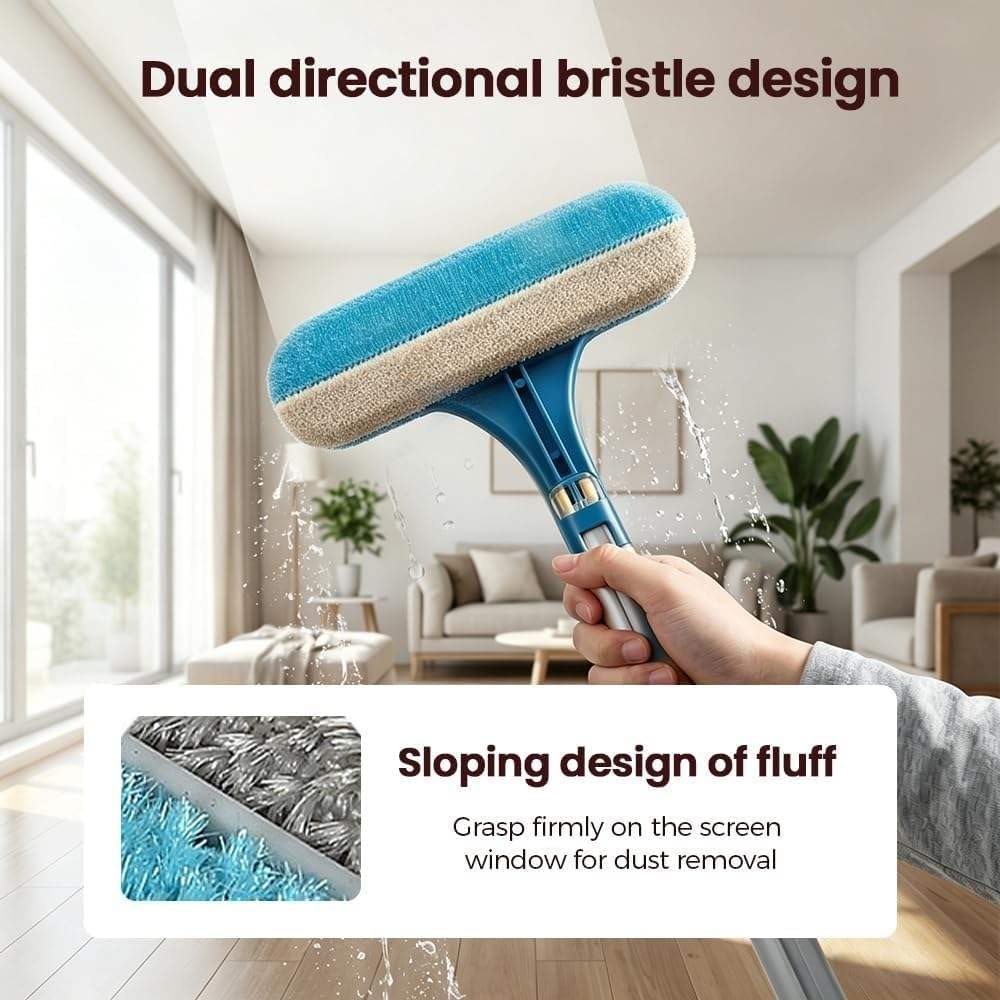 Window Screen Cleaning Brush - 2 in 1 Net Screen Cleaner Tool with Squeegee, Mesh Screen Cleaner, Multi-Purpose Cleaning Brush for Patio Door Porch Screens (1, Blue)