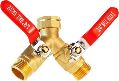 Hose Splitter 2 Way Heavy Duty, Brass Garden Hose Splitter | Full Flow Outdoor Faucet Splitter with Independent Shutoff Valves for 3/4 Inch GHT Water Spigot and Hose Bib