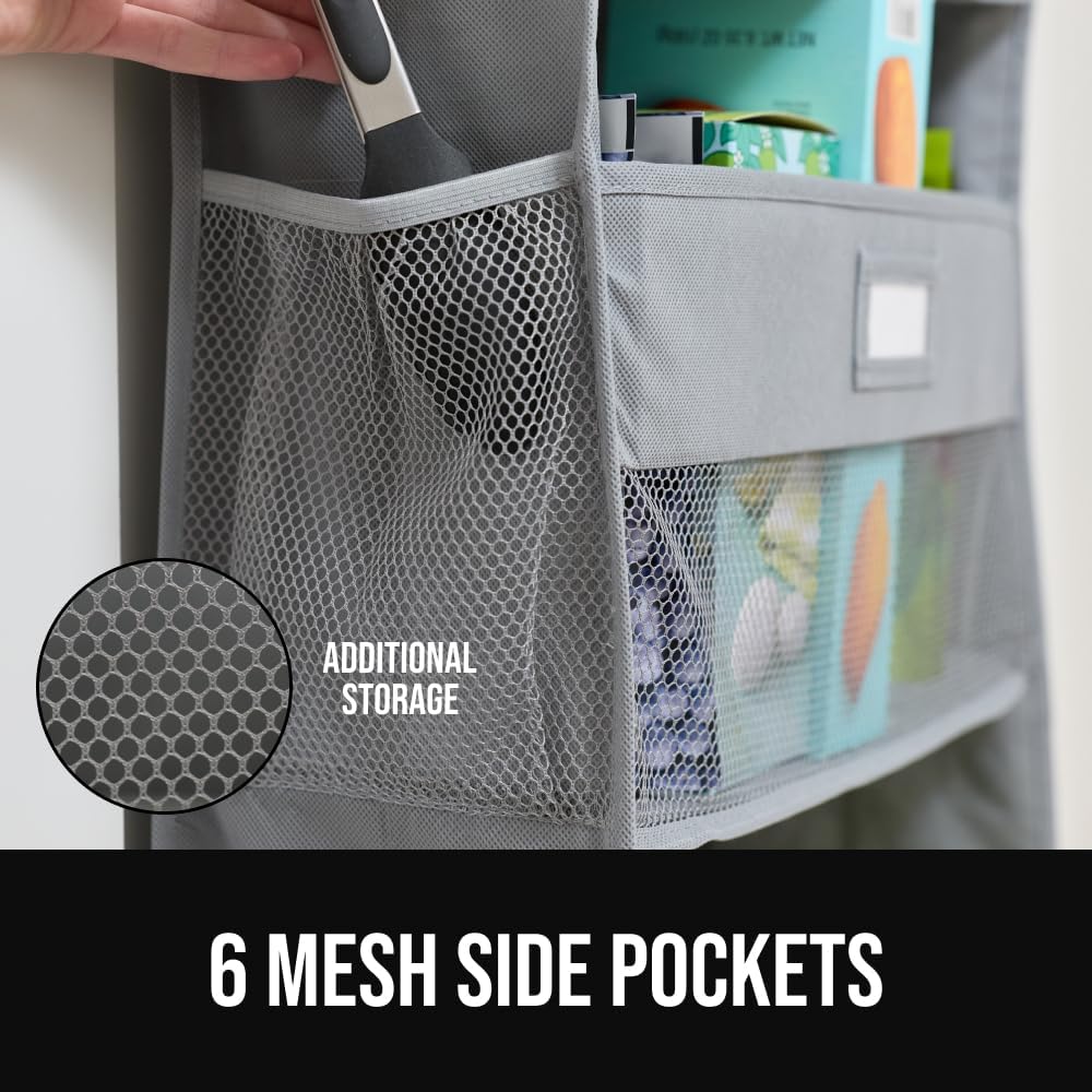 GORILLA GRIP Over the Door Shoe Organizer, 24 Large Breathable Mesh Pockets, Space Saving Hanging Storage Holder, Closet Rack Hanger Holds Up to 40 lbs, Hangs on Closets for Shoes, Accessories, Grey