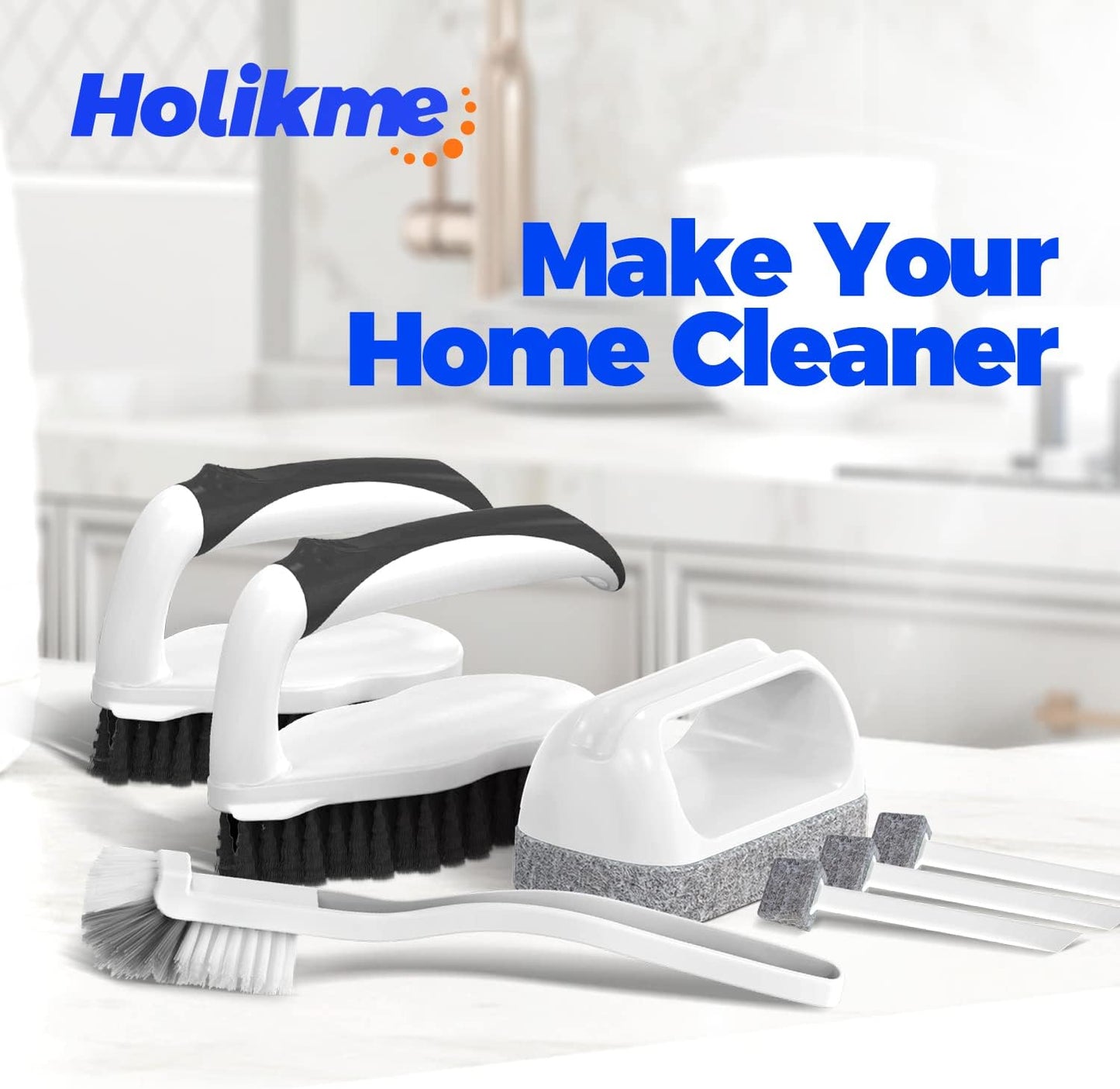 Holikme 7 Pack Deep Cleaning Brush Set, Scrub Pads with Scraper Tip for Pool Walls, Bathroom, Grout, Floor, Bike, Tub, Shower, Kitchen Surface (Green)
