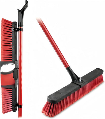 24-Inch Push Broom with 59" Metal Handle, Heavy-Duty Outdoor Broom with Stiff Flagged Bristles for Garage, Driveway & Patio