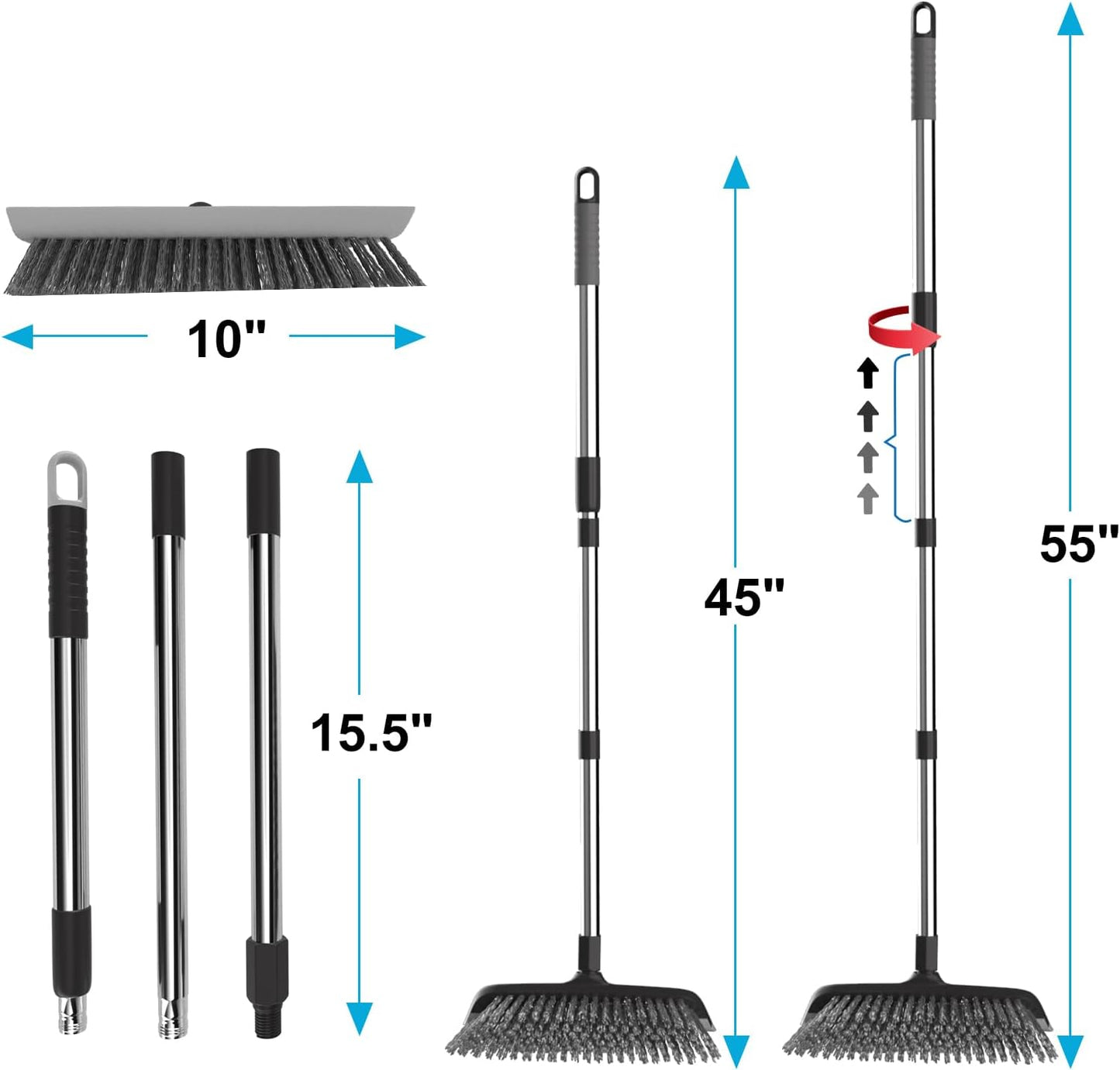 BITOPE Deck Scrub Brush with Long Handle, Heavy Duty Floor Cleaning Scrubber with Stiff Bristles Garage Concrete Cleaner Tool for Cleaning Tile Patio Outdoor Porch Indoor Kitchen Shower Bathroom