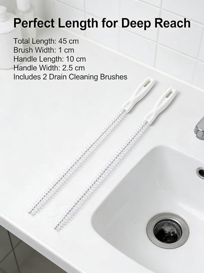 Drain Cleaning Brush, 2-Pack Flexible Pipe Cleaner Tool for Sink Shower and Bathtub Drain, Long Hair and Debris Remover Snake with Handle and Hook, Reusable Clog Removal Accessory
