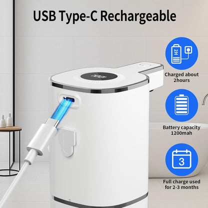 Automatic Foaming Soap Dispenser, Touchless Rechargeable Hand Soap Dispenser, 4 Adjustable Levels, 1200mAh Battery, Large Display, for Kitchen & Bathroom (Black, Foaming)