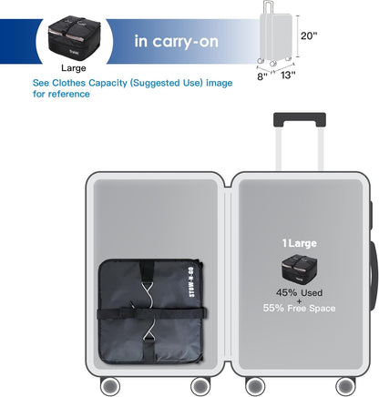 Grand Fusion Stow-N-Go Hanging Travel Shelves, Packing Organizer for Luggage. Carry on Closet for Suitcase. Expandable Packing Cube. Travel Essentials. (Black - L, L = (L) 11.8" x (W) 11.8")