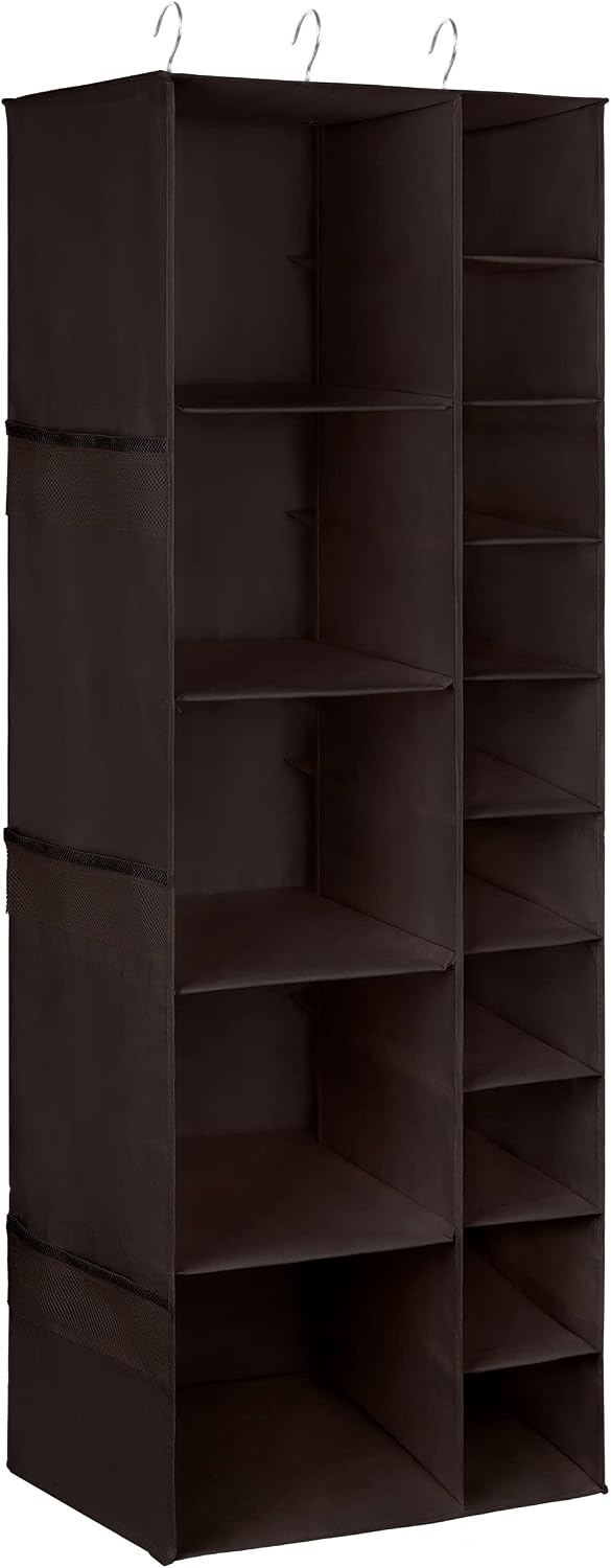 Libeder Shoe Organizer for Closet, 15 Shelf Hanging Closet Storage Shelves - 10 Shoe Rack Organizer and 5 Compartment for Clothes with 6 Side Mesh Pockets for Scarves Socks,Gloves, Grey