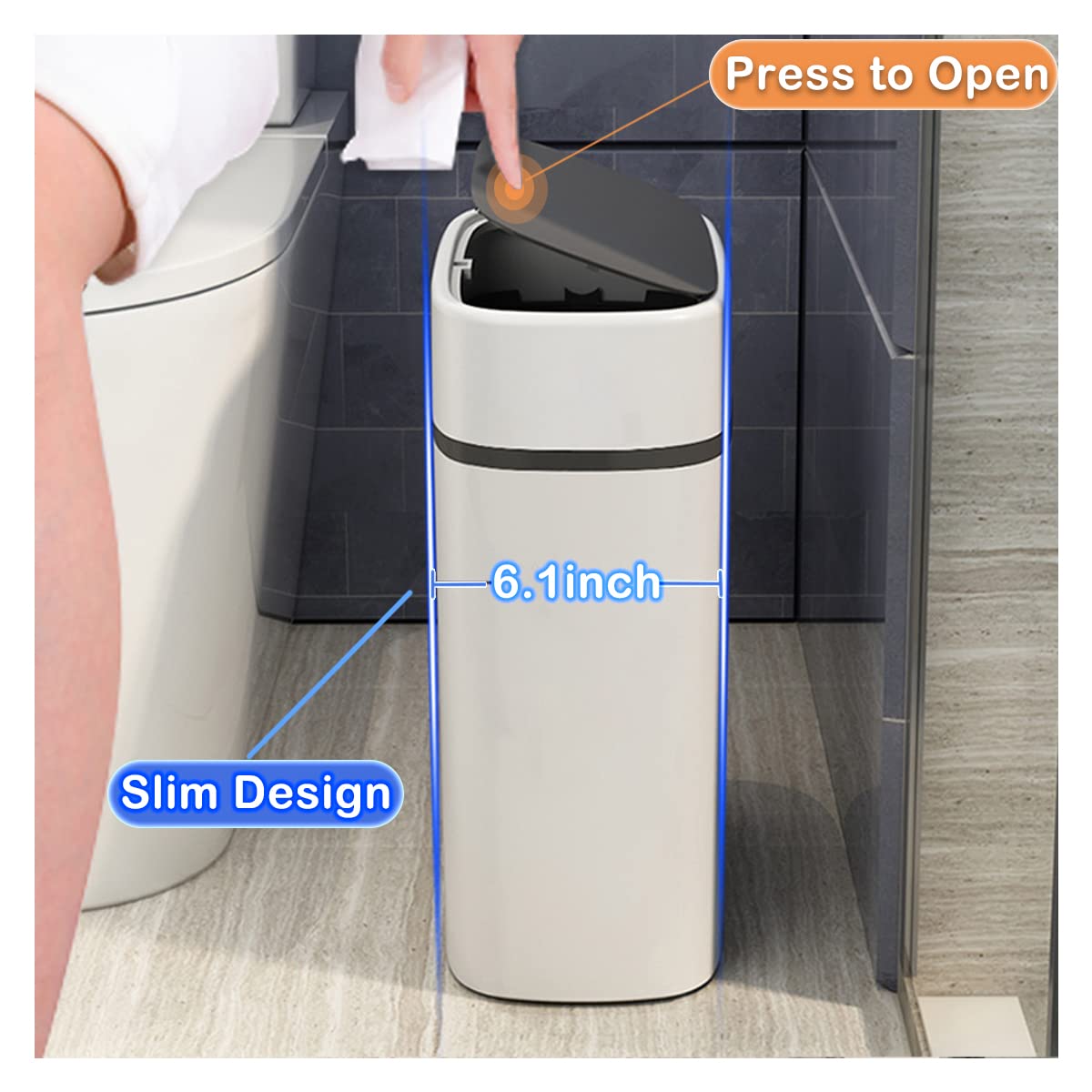 3.7 Gallons Bathroom Trash Can and Toilet Brush Set, 14 Liter Slim Trash Can with Toilet Brush Holder Set for RV, Black lid
