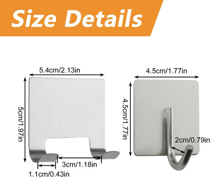 MOROBOR 4 Pcs Shower Squeegee Adhesive Hook, All-Purpose Scraper Holders Towel Hooks Stainless Steel Waterproof Storage Hook Bath Accessories for Kitchen & Bathroom（Silver）
