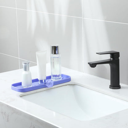 MicoYang Silicone Bathroom Soap Dishes with Drain Spout-Bathroom and Kitchen Sink Organizer,Sponge Holder,Dish Soap Tray,Perfect for Dispenser,Scrubber,Bottle,Cup on Sink or Counter-Coffee 4.9"×3.2"