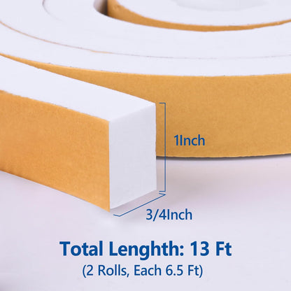 Self Adhesive Foam Tape Weatherstrip 1/2in x 1/4in x 42Ft High Density Foam Insulation Strips Foam Seal Weather Stripping with Strong Adhesive for Door and Window Sound Isolation Soundproofing, White