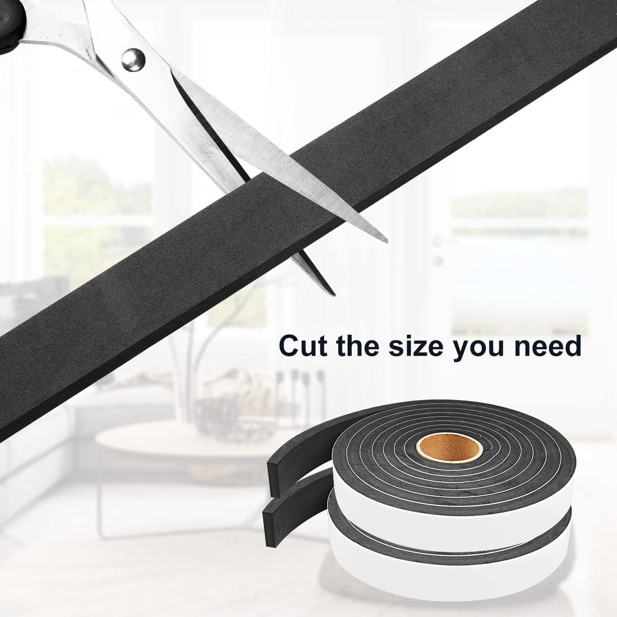 Seal Foam Tape,1/2 Inch W x 1/8 Inch T Weather Stripping for Door and Window,High Density Single Sided Closed Cell Door Insulation Weather Strip, 3 Rolls Total 50FT Black