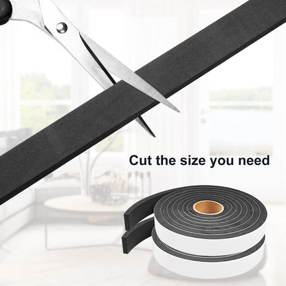 Seal Foam Tape,1/2 Inch W x 1/8 Inch T Weather Stripping for Door and Window,High Density Single Sided Closed Cell Door Insulation Weather Strip, 3 Rolls Total 50FT Black