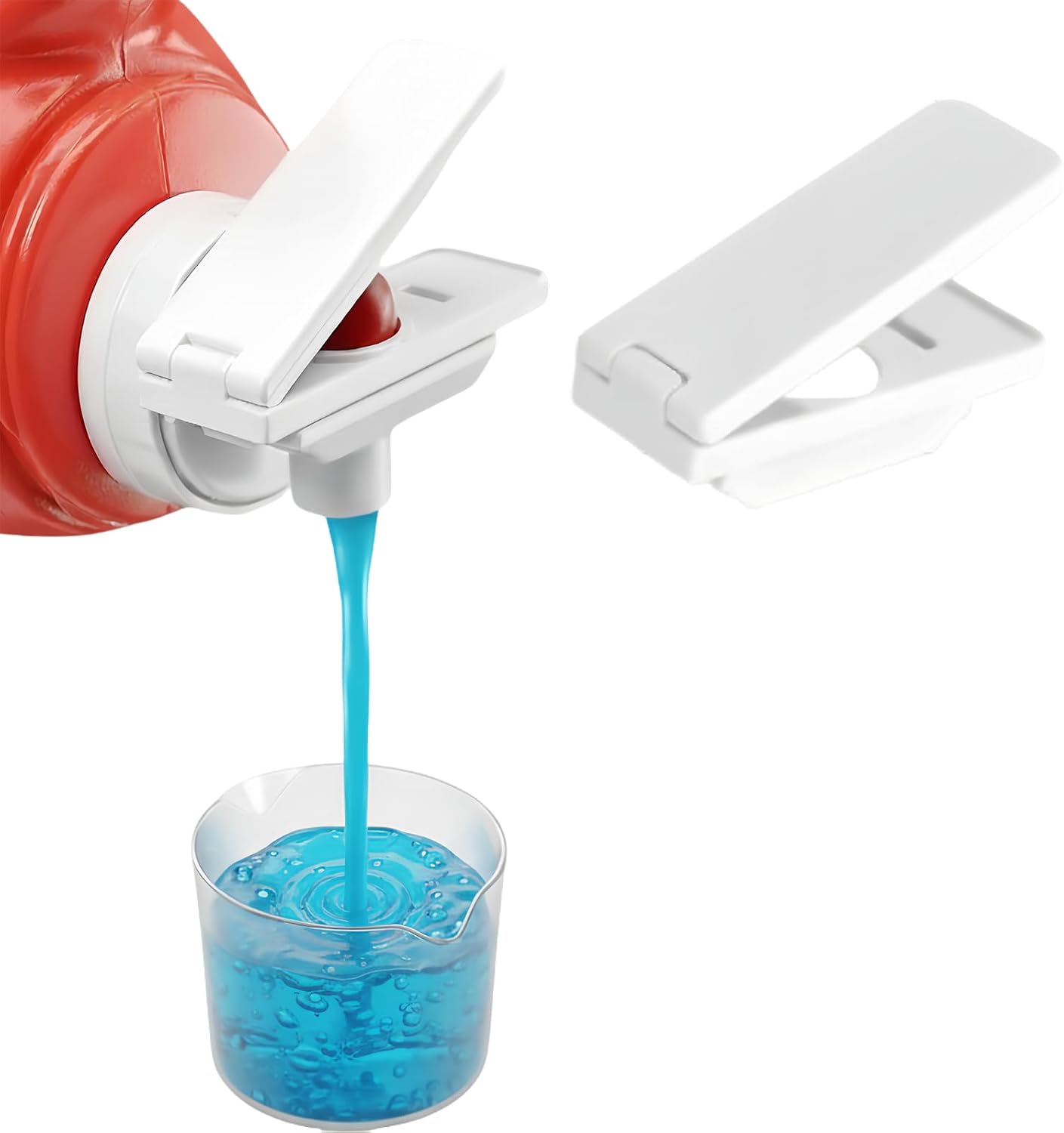 2 Pack Laundry Detergent dispenser Nozzle Switch Holder – Easy-Press Spout Opener, Drip-Free Detergent & Softener Accessory, Fits Most Large Bottles, laundry room organization