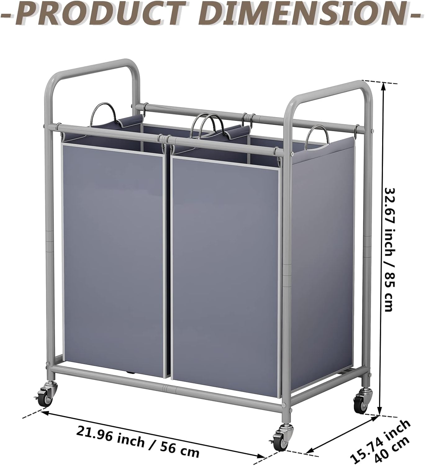 SUOERNUO Laundry Sorter Basket 2 Bag Laundry Hamper Cart with Rolling Lockable Wheels and Removable Bags Laundry Organizer Cart for Clothes Storage, Assorted