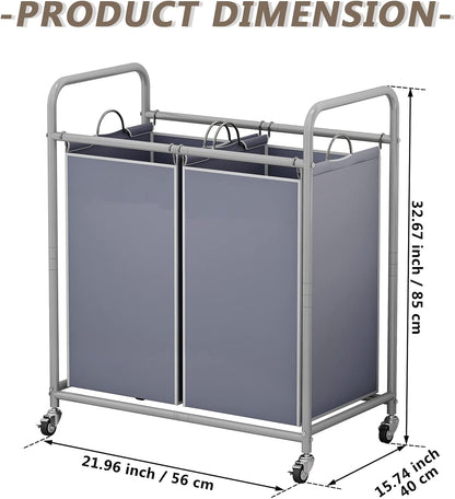 SUOERNUO Laundry Sorter Basket 2 Bag Laundry Hamper Cart with Rolling Lockable Wheels and Removable Bags Laundry Organizer Cart for Clothes Storage, Assorted