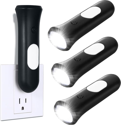 ROSSEX 4 in 1 Emergency Lights for Home Power Failure, 3 Pcs Rechargeable LED Flashlight Plug in Wall, Automatic Turn-On Power Outage Night Light Flashlight for Hurricane Preparedness Items