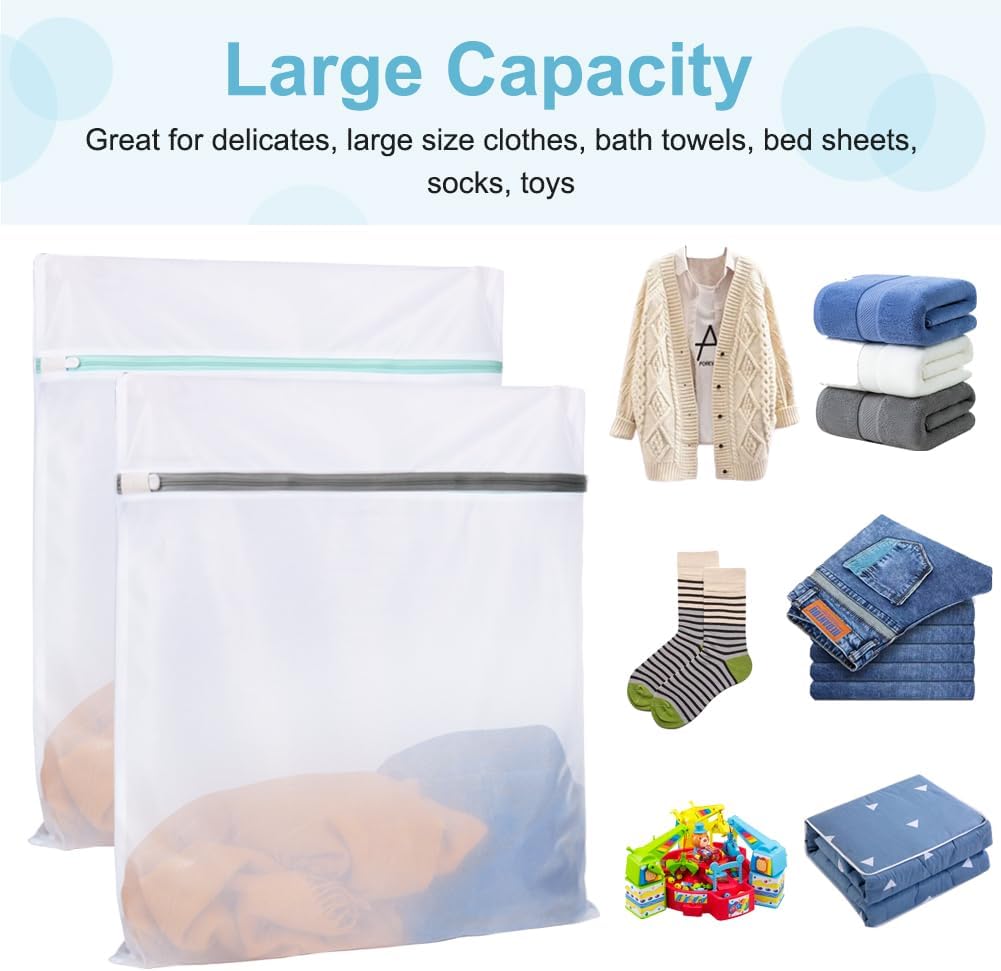 Tenn Well Extra Large Mesh Laundry Bags, 2 Pack 43 x 35 inch Jumbo Delicates Bag for Washing Machine, Large Mesh Bags for Delicates, Coats, Blankets, Bedding, Toys, Pet Items