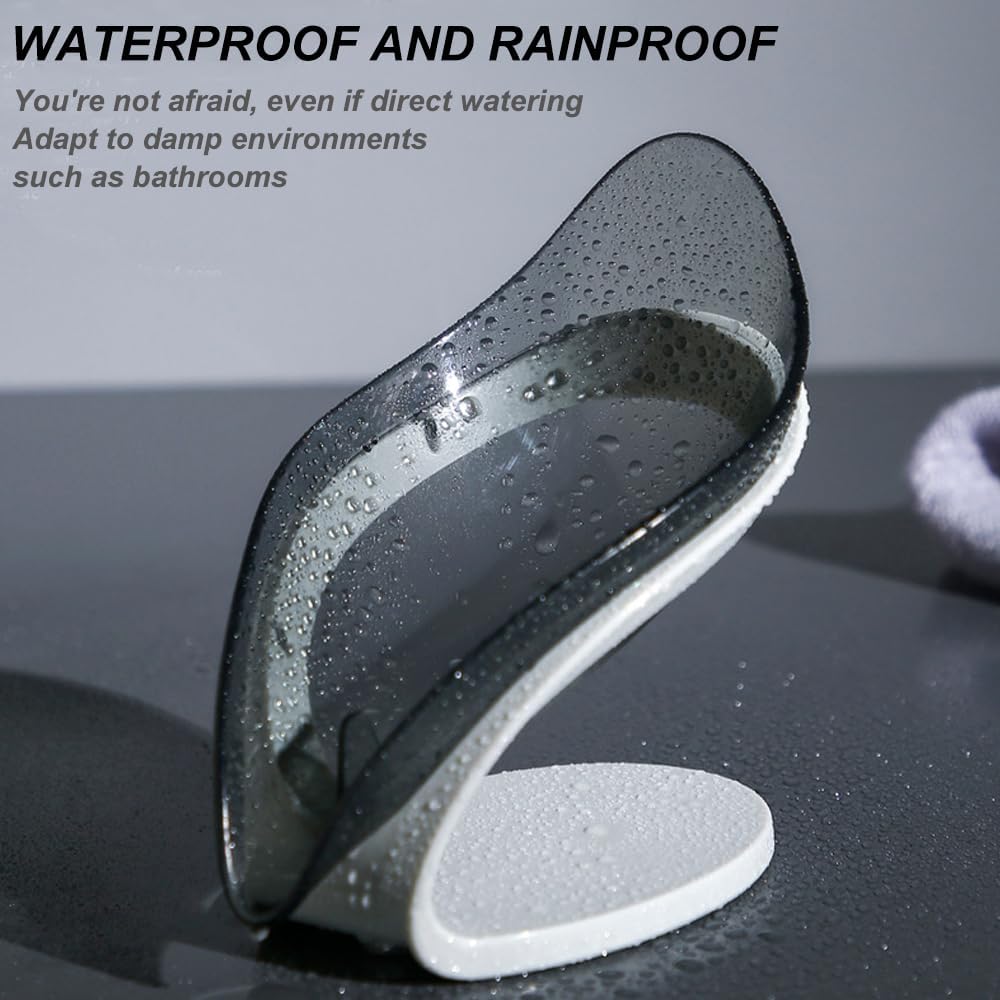 H&W 2Pcs Self Draining Soap Holder,Suction Cup Soap Dish,Shower Soap Bar Holder,Leaf Shape Soap Holder,Soap Dish Dispenser for Shower, Bathroom, Kitchen Sink (Grey + Blue)