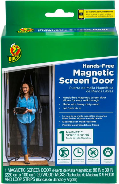 Duck Brand Hands-Free Magnetic Screen Door for Standard Width Door - Mesh Patio Door and Bug Screen with Magnets - 39 x 86 Inches, Black